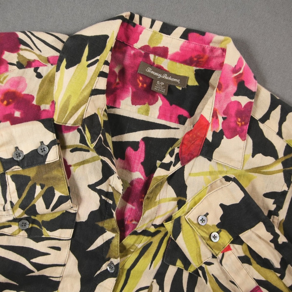 Tommy Bahama Linen Tropical Floral Aloha Hawaiian Women Long Sleeve Shirt S